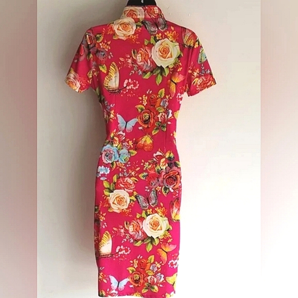 Short Sleeve Floral Stretch Pencil Dress With Stand Collar ⭐️⭐️⭐️ - Picture 5 of 7